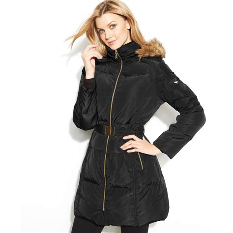 michael kors active belted hooded faux fur trim puffer coat|michael michael kors hooded faux fur trim belted down puffer coat.